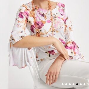 Laura Floral Long Bell Sleeve Top White